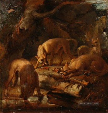 Tiere von unterschiedlichen Sorten Werke - Vier Hunde in einem Woodland Philip Reinagle Tiere